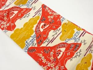 縮緬地雲・流水・家屋模様名古屋帯